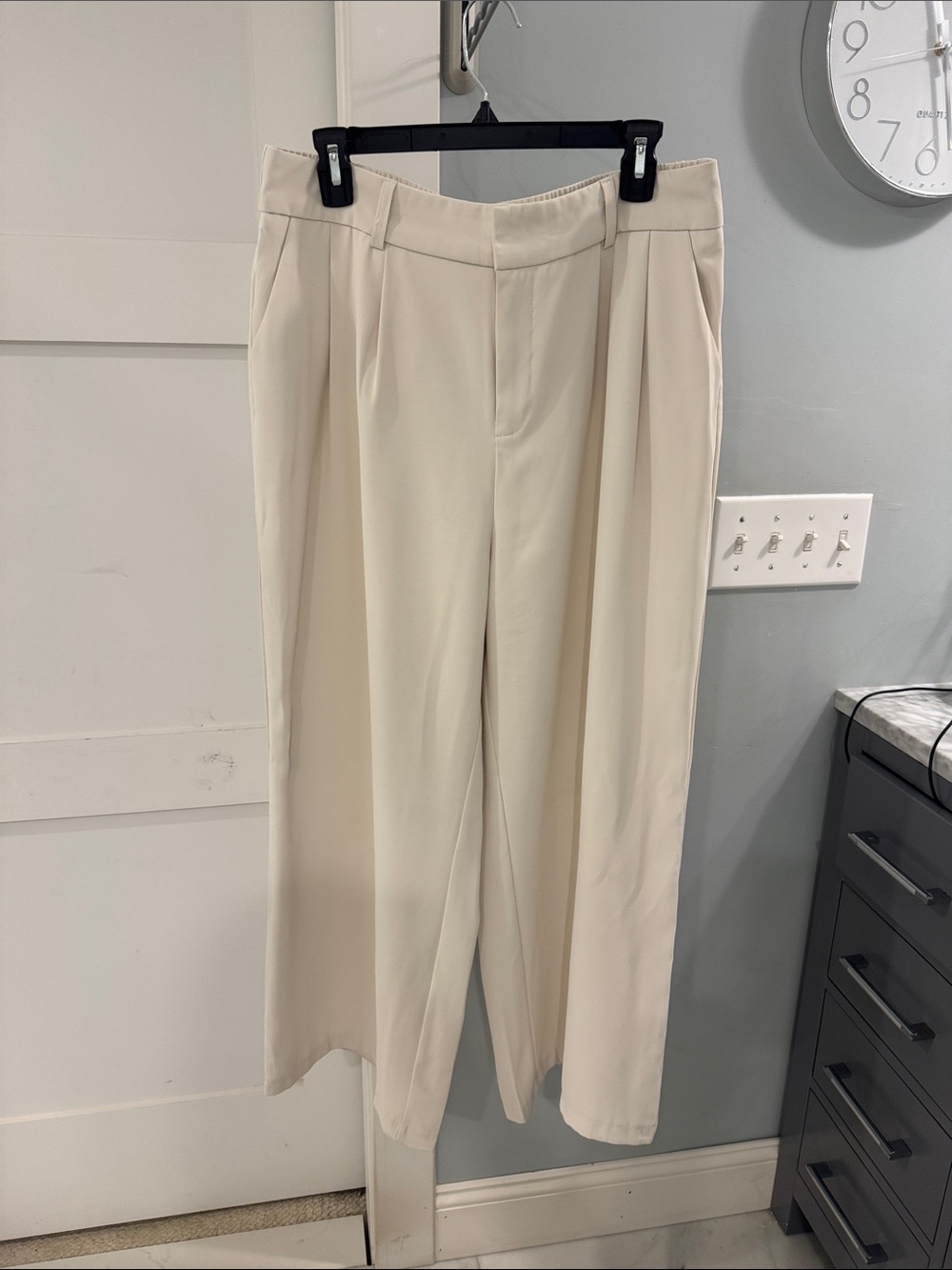 Cream Wide-Leg Pleated Trousers